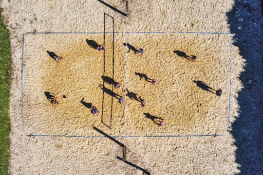 ariel shot beach volleyball